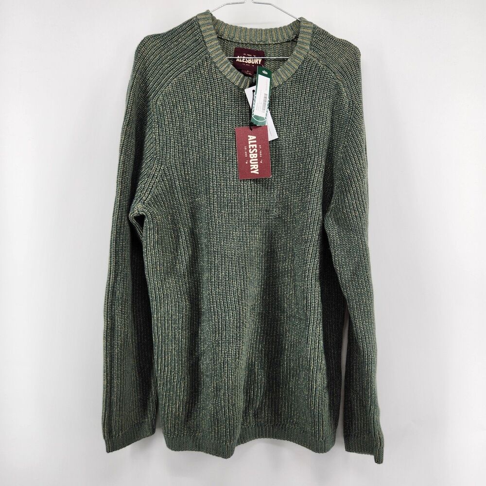Alesbury Men's Green Olive Medium Shaker Stretch Crewneck Sweater NWT